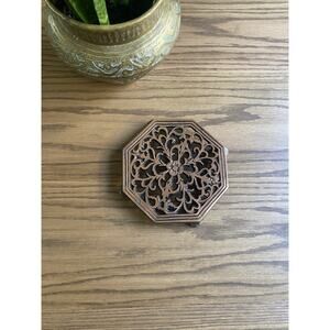 Vintage Midcentury Cast Iron Trivet Ornate Octagon Copper 8" Footed
